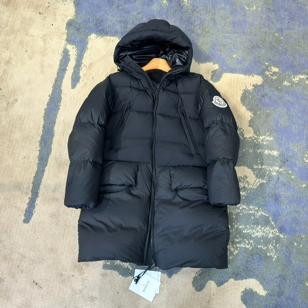 Moncler Black Long Down Parka Hooded Full Zip