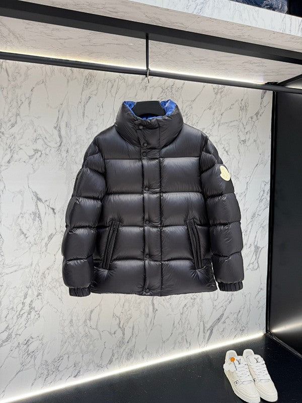 Moncler Black Glossy Down Puffer Jacket Blue Contrast Lining