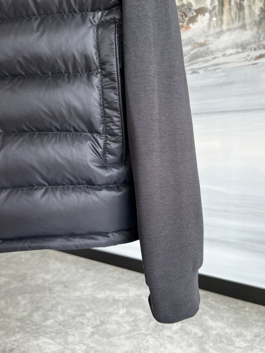 Stone Island Charcoal Down Hybrid Jacket Knit Sleeves