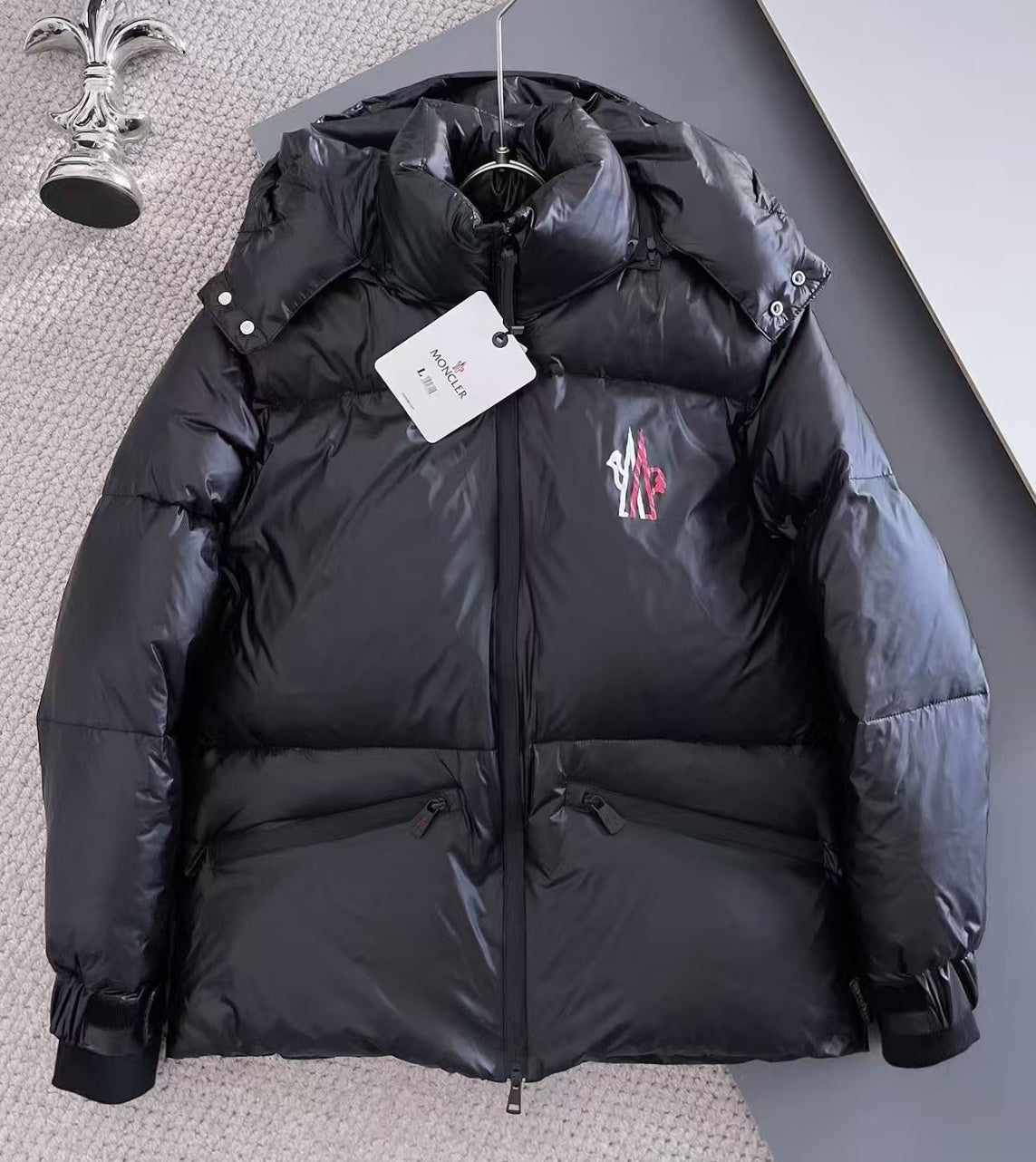 Moncler Matt Black Edition Glossy Hooded Down Jacket Back Logo