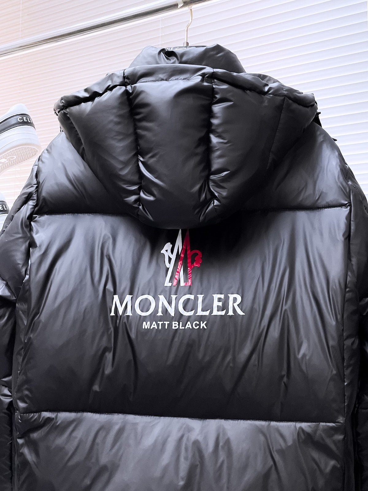 Moncler Matt Black Edition Glossy Hooded Down Jacket Back Logo