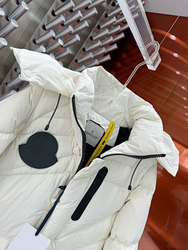 Moncler White Long Hooded Down Parka Black Badge