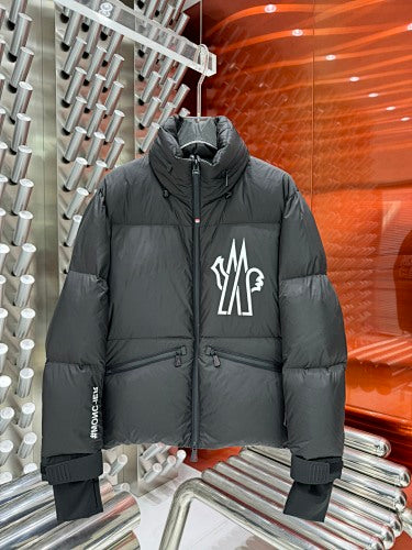 Moncler Grenoble Black Down Jacket Chest Logo Sleeve Print