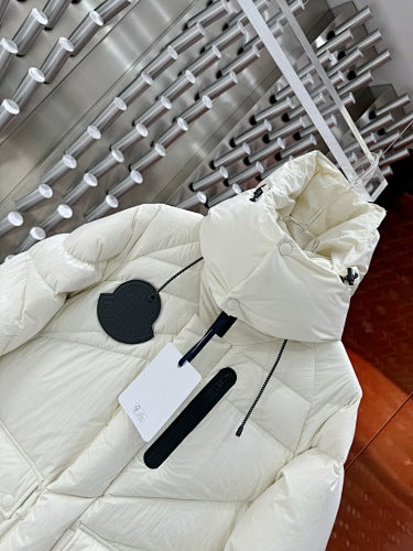 Moncler White Long Hooded Down Parka Black Badge