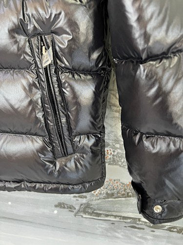 Moncler Black Glossy Hooded Down Puffer Jacket