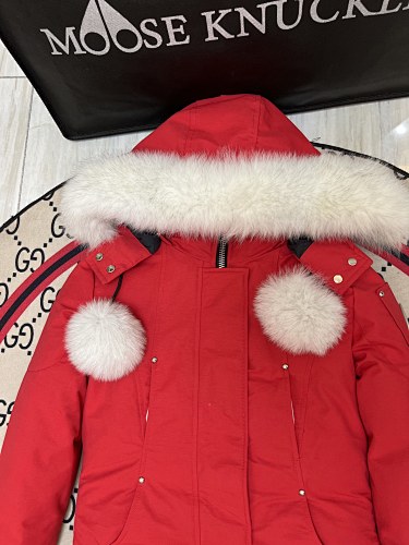 Moose Knuckles Red Fur Trim Down Parka