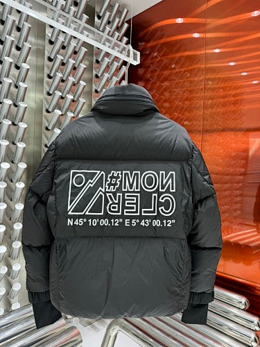 Moncler Grenoble Black Down Jacket Chest Logo Sleeve Print