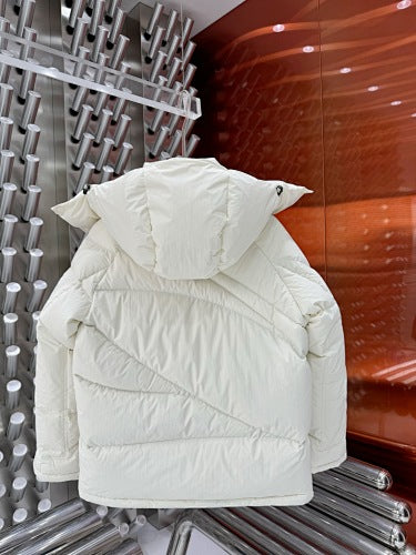 Moncler White Long Hooded Down Parka Black Badge