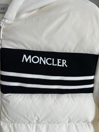 Moncler White Down Hybrid Jacket Bold Logo Stripe