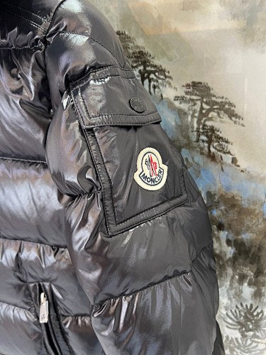 Moncler Black Glossy Hooded Down Puffer Jacket