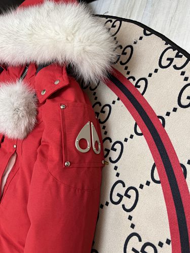 Moose Knuckles Red Fur Trim Down Parka