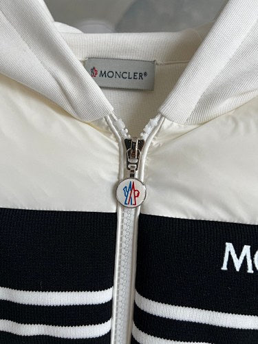 Moncler White Down Hybrid Jacket Bold Logo Stripe
