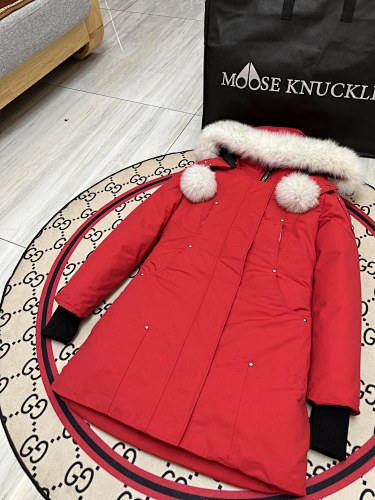 Moose Knuckles Red Fur Trim Down Parka