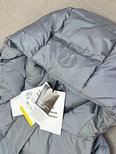 Lululemon Silver Grey Glossy Hooded White Goose Down Puffer Jacket