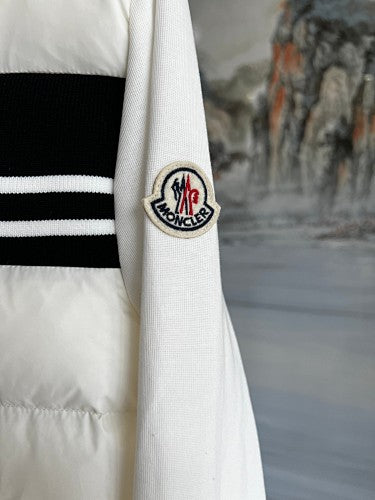 Moncler White Down Hybrid Jacket Bold Logo Stripe