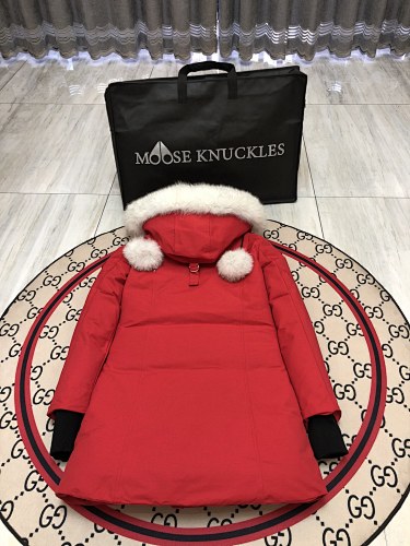 Moose Knuckles Red Fur Trim Down Parka