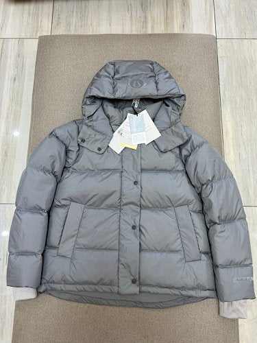 Lululemon Silver Grey Glossy Hooded White Goose Down Puffer Jacket