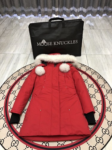 Moose Knuckles Red Fur Trim Down Parka