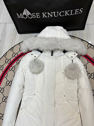 Moose Knuckles White Fur Trim Down Parka