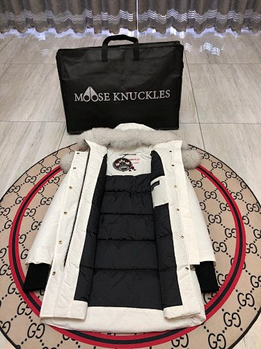 Moose Knuckles White Fur Trim Down Parka