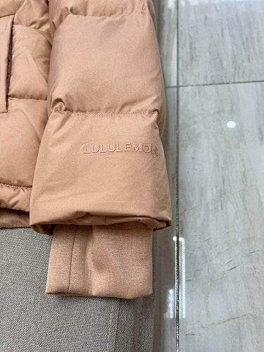 Lululemon Blush Pink Hooded White Goose Down Puffer Jacket