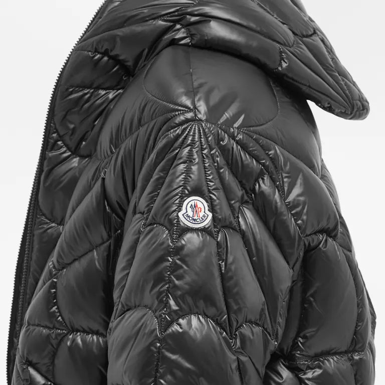 Moncler Black Glossy Spider Web Quilted Hooded Down Jacket