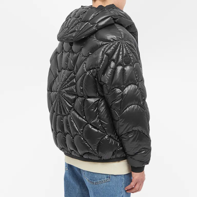 Moncler Black Glossy Spider Web Quilted Hooded Down Jacket