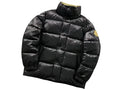 Moncler Black Glossy Down Jacket Oversized Gold Embroidered Badge