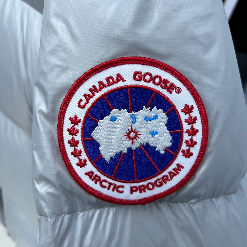 Canada Goose Silver Glossy Hooded Down Puffer Jacket