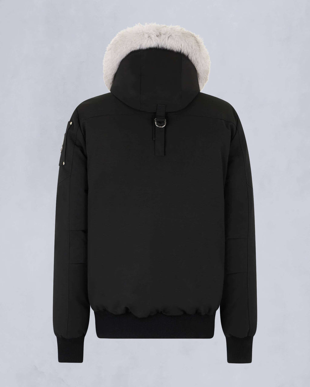 Moose Knuckles Black Bomber Jacket White Fox Fur Hood Silver Hardware