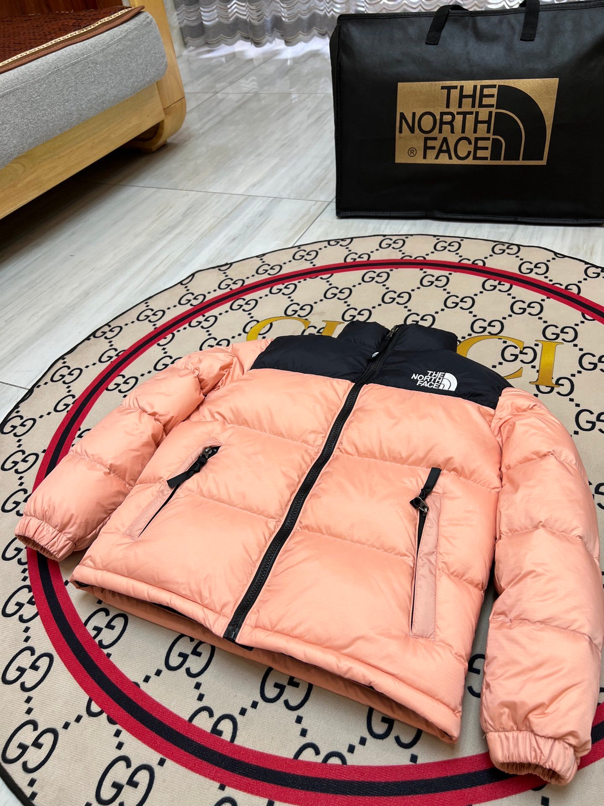 The North Face Peach Pink Black 1996 Retro Nuptse Down Jacket 700 Fill