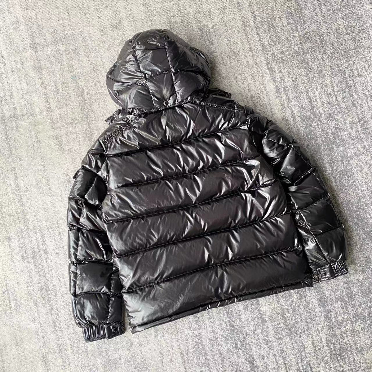 Moncler Black Glossy Maya Hooded Down Jacket
