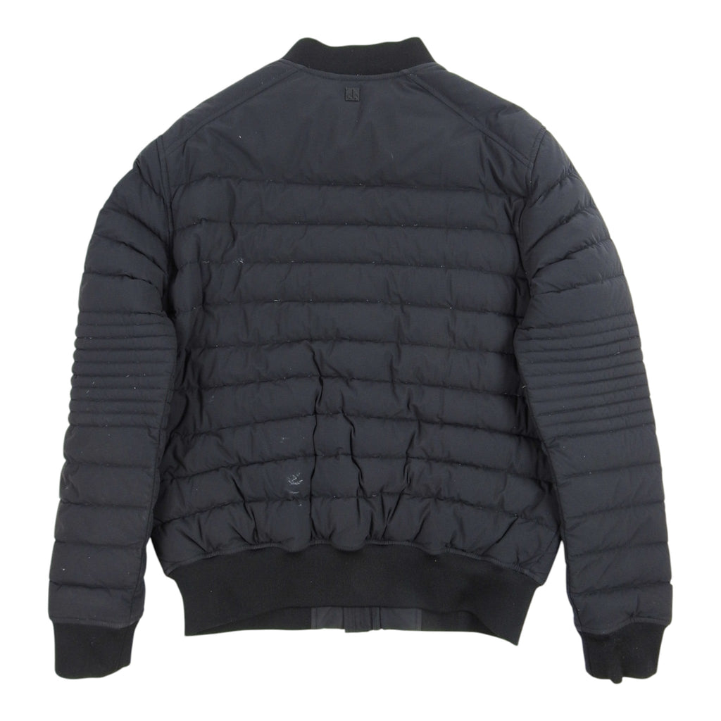 Moncler Navy Blue Bomber Down Jacket Ribbed Trim Flap Pockets