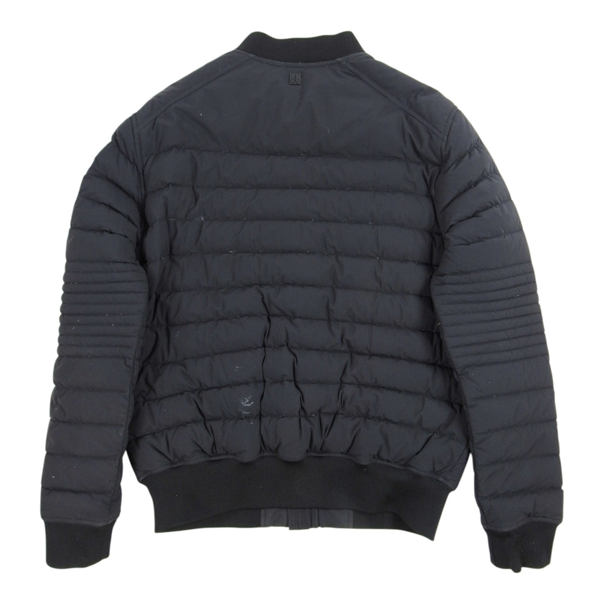 Moncler Navy Blue Bomber Down Jacket Ribbed Trim Flap Pockets