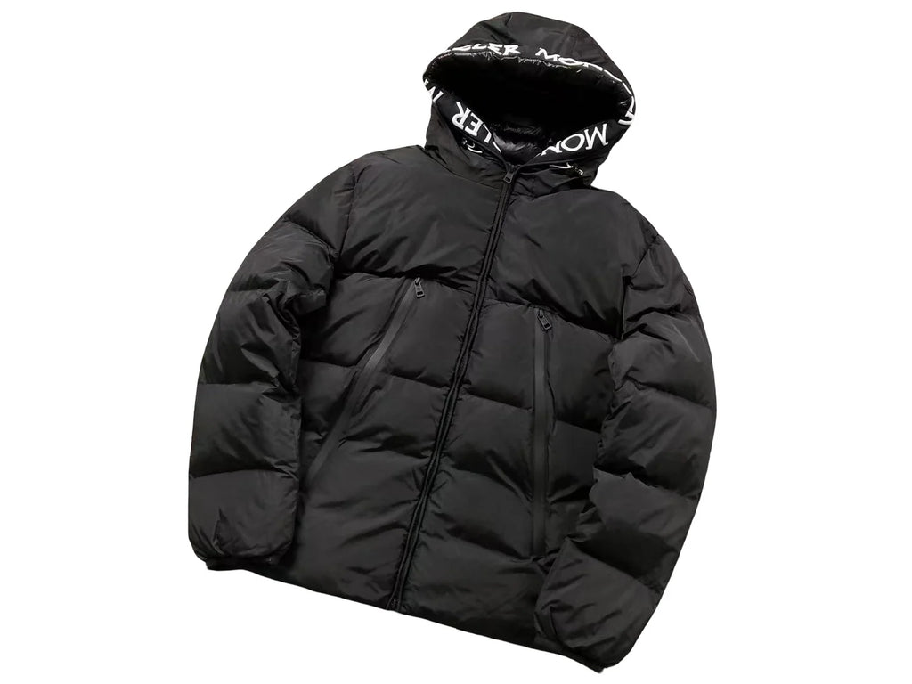 Moncler Black Matte Down Puffer Jacket Logo Hood Lining