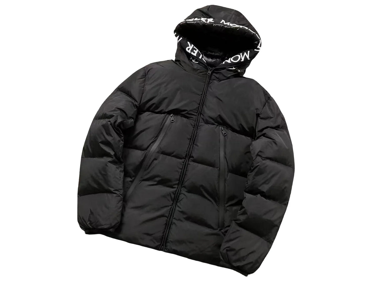 Moncler Black Matte Down Puffer Jacket Logo Hood Lining