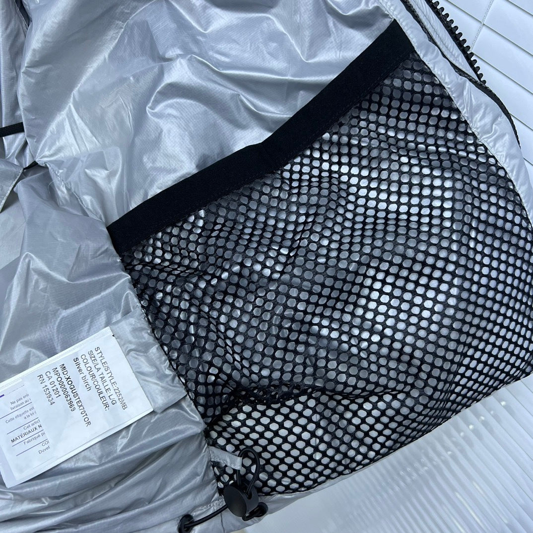 Canada Goose Silver Glossy Hooded Down Puffer Jacket