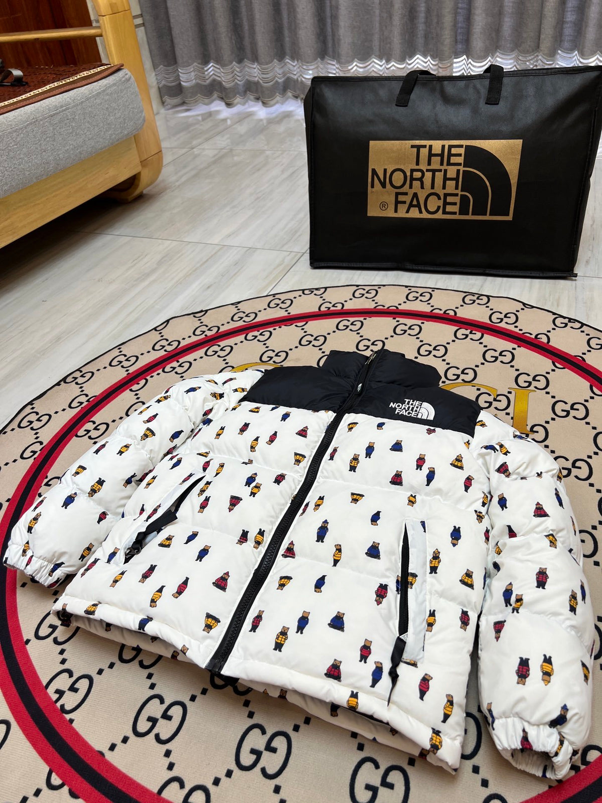 The North Face White Bear Print 1996 Retro Nuptse Down Jacket 700 Fill
