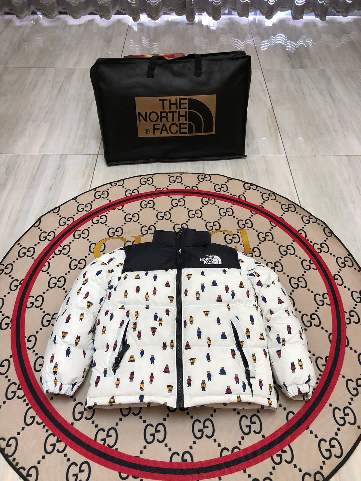 The North Face White Bear Print 1996 Retro Nuptse Down Jacket 700 Fill