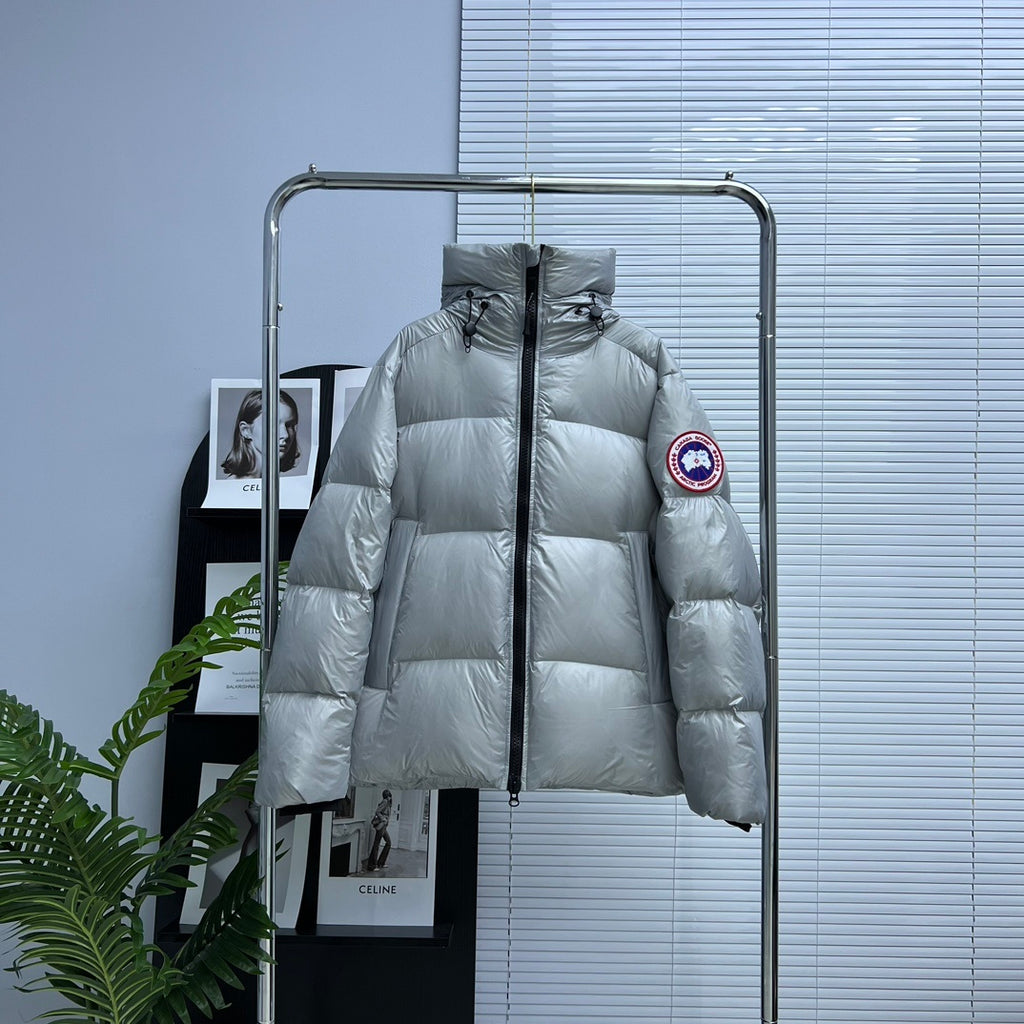 Canada Goose Silver Glossy Hooded Down Puffer Jacket