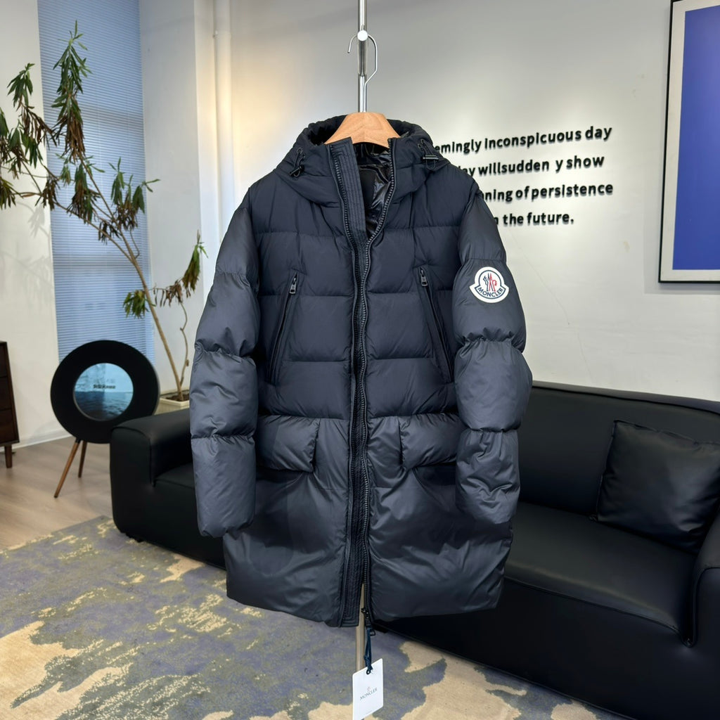 Moncler Black Long Down Parka Hooded Full Zip