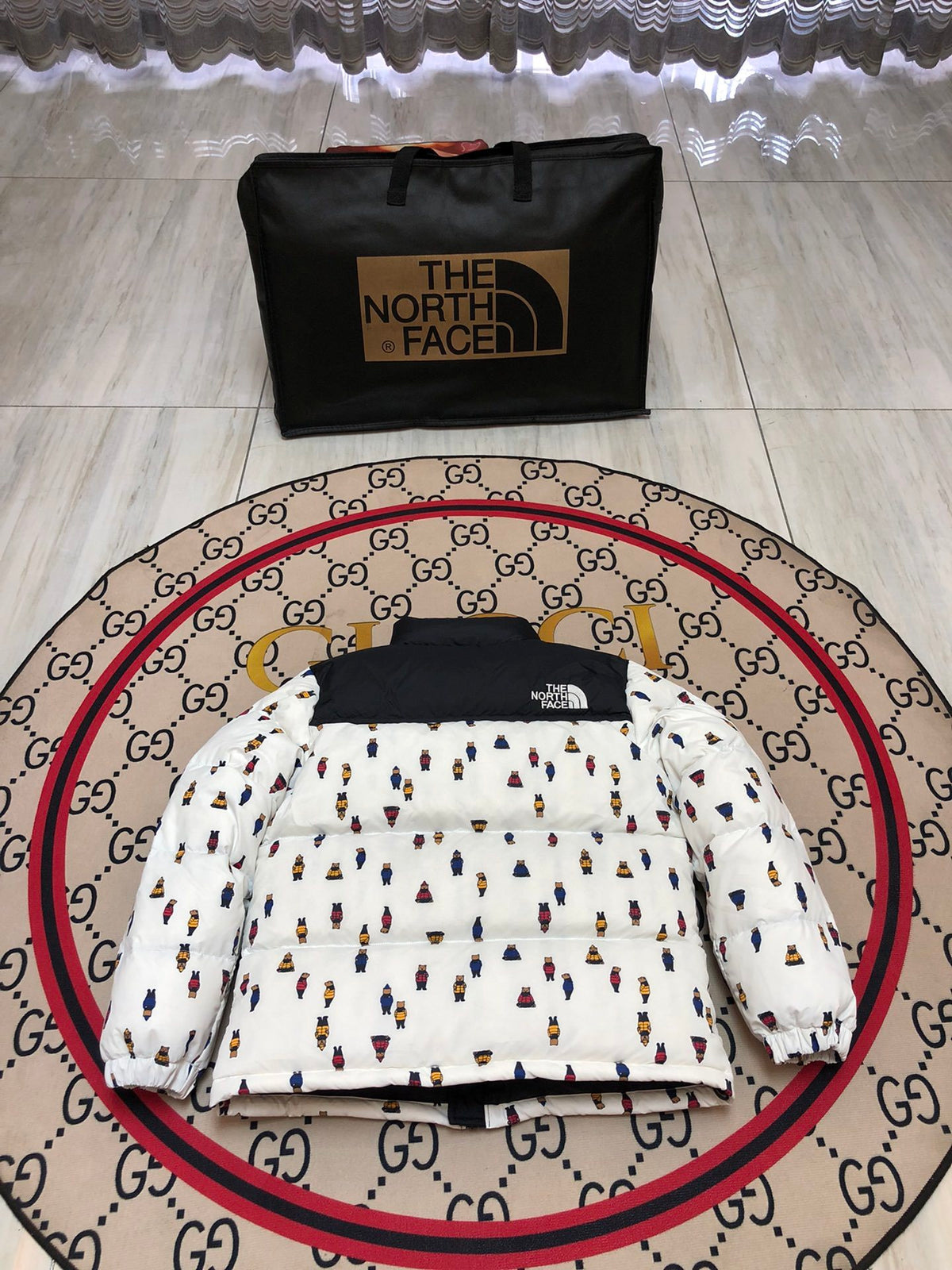 The North Face White Bear Print 1996 Retro Nuptse Down Jacket 700 Fill